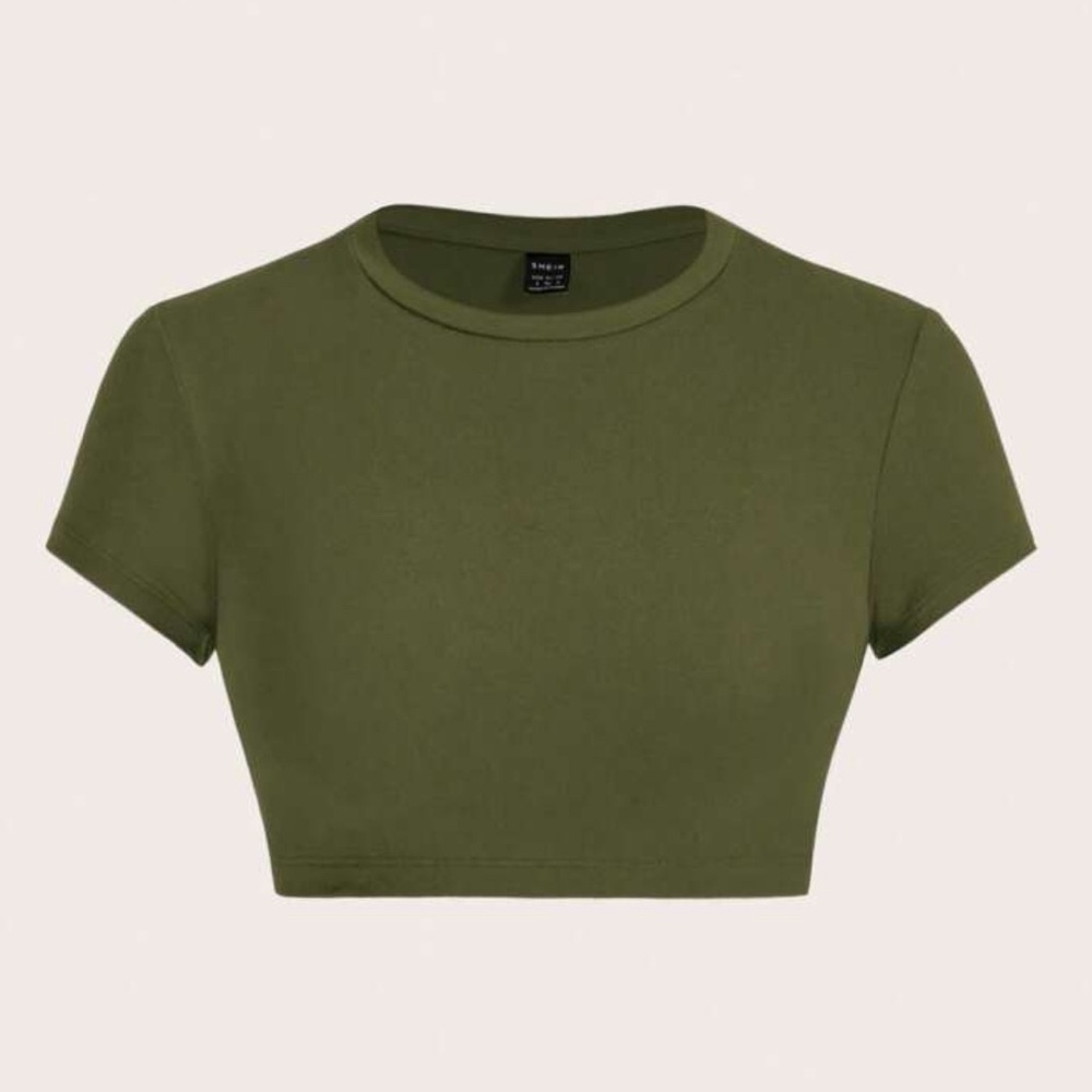 Women's Short Sleeve Tee Olive Green Crop Top